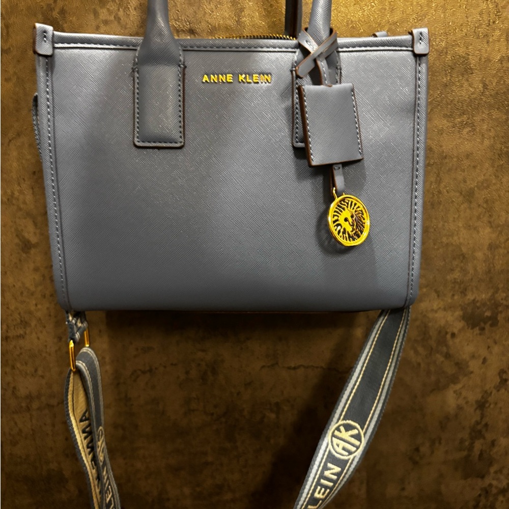 Anne Klein Gray Satchel with Gold Accents